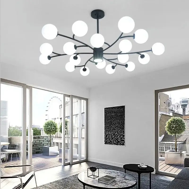 DecorBites™ Black Glass Ball Molecule Chandelier - Nordic Luxury Design