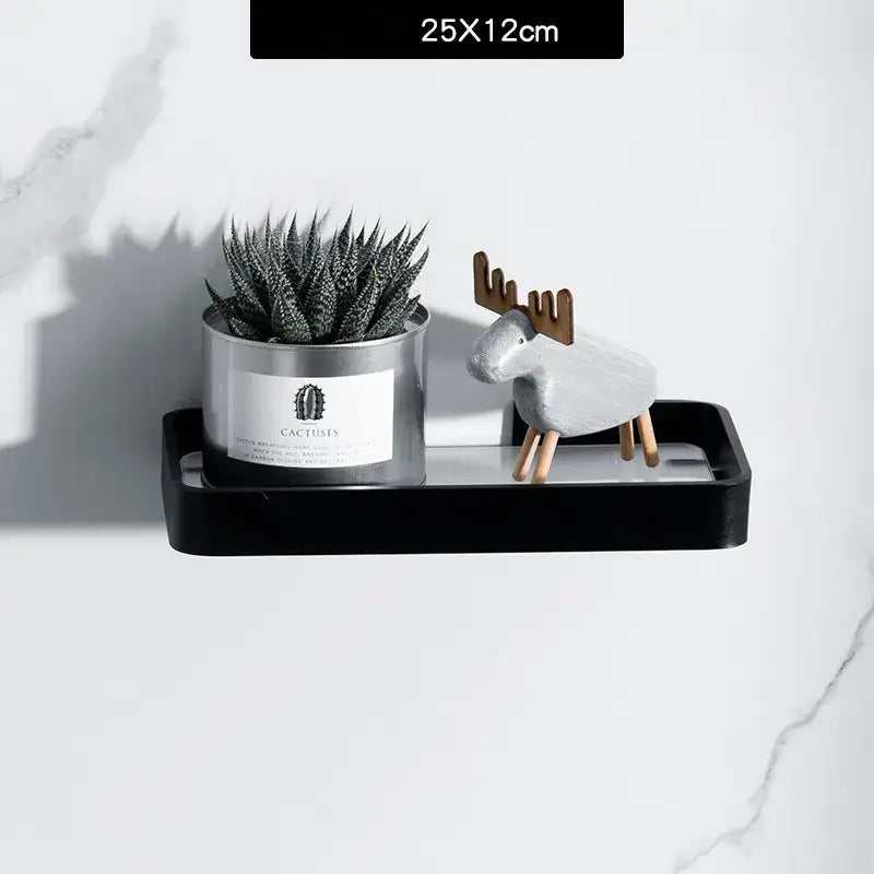 DecorBites™ Black Glass Bathroom Shelf Corner Rack, Aluminum Cosmetic Shelf for Shower Room