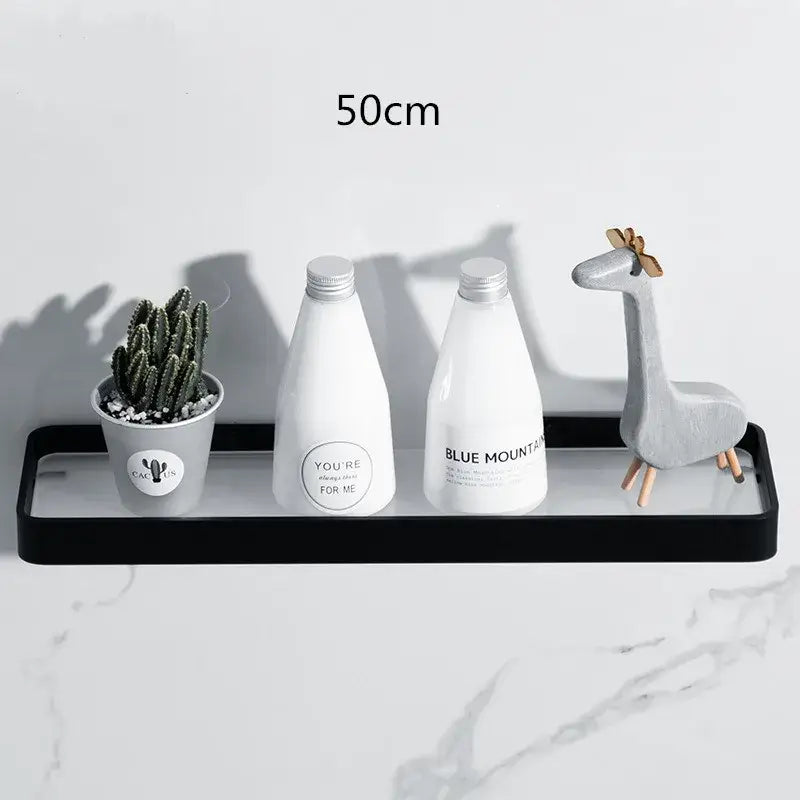 DecorBites™ Black Glass Bathroom Shelf Corner Rack, Aluminum Cosmetic Shelf for Shower Room