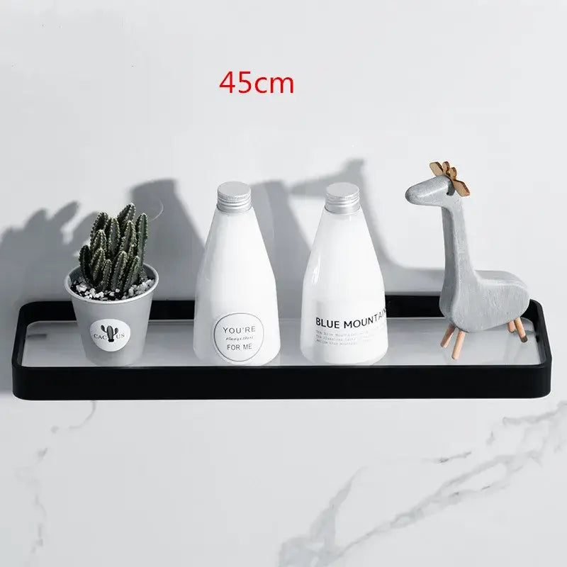 DecorBites™ Black Glass Bathroom Shelf Corner Rack, Aluminum Cosmetic Shelf for Shower Room