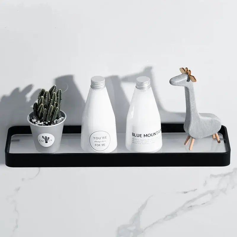 DecorBites™ Black Glass Bathroom Shelf Corner Rack, Aluminum Cosmetic Shelf for Shower Room