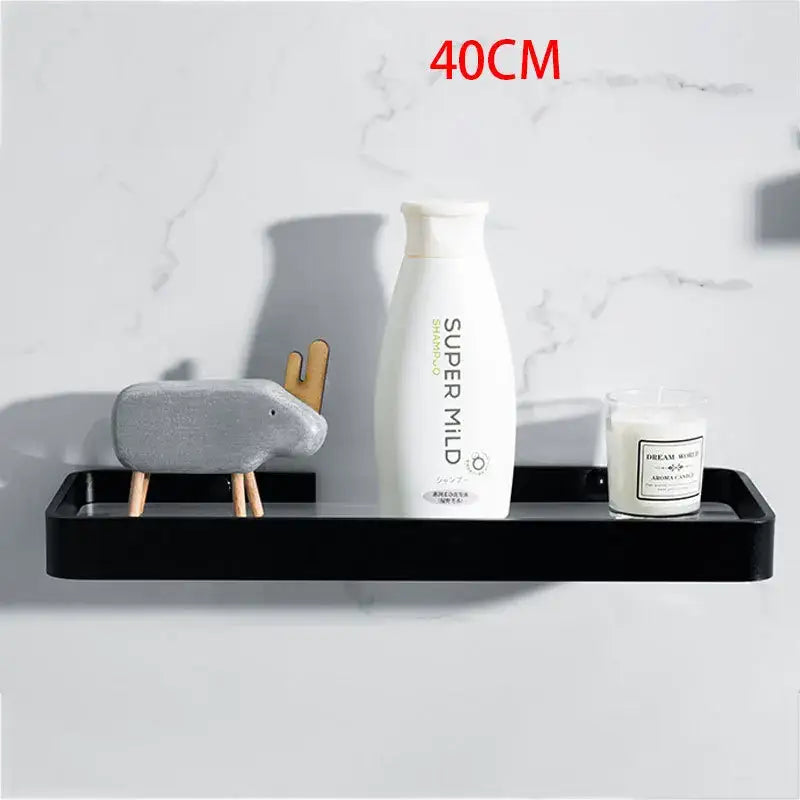 DecorBites™ Black Glass Bathroom Shelf Corner Rack, Aluminum Cosmetic Shelf for Shower Room