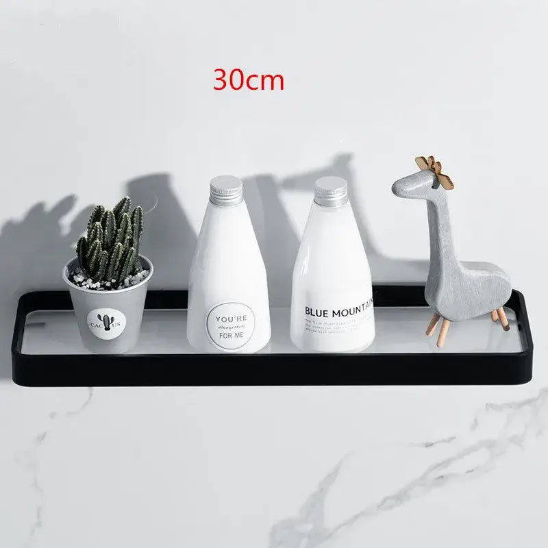 DecorBites™ Black Glass Bathroom Shelf Corner Rack, Aluminum Cosmetic Shelf for Shower Room