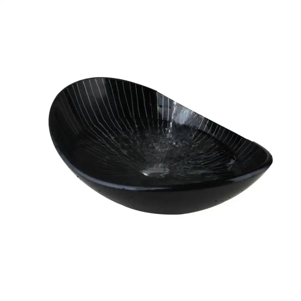 DecorBites™ Black Glass Bathroom Sink Set with Hand Painted Design & Waterfall Faucet