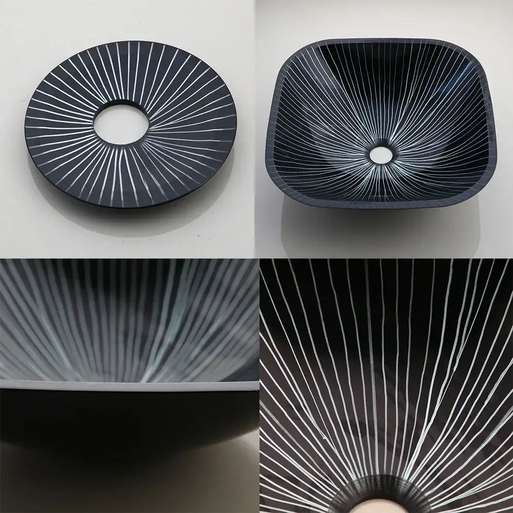 DecorBites™ Black Glass Bathroom Sink Set with Hand Painted Design & Waterfall Faucet