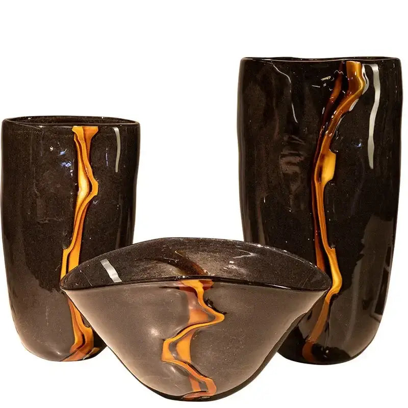 DecorBites™ Black Glass Vase Flower Pot for Terrarium Room Decoration and Floral Arrangement