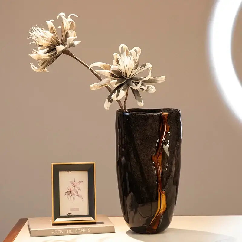 DecorBites™ Black Glass Vase Flower Pot for Terrarium Room Decoration and Floral Arrangement