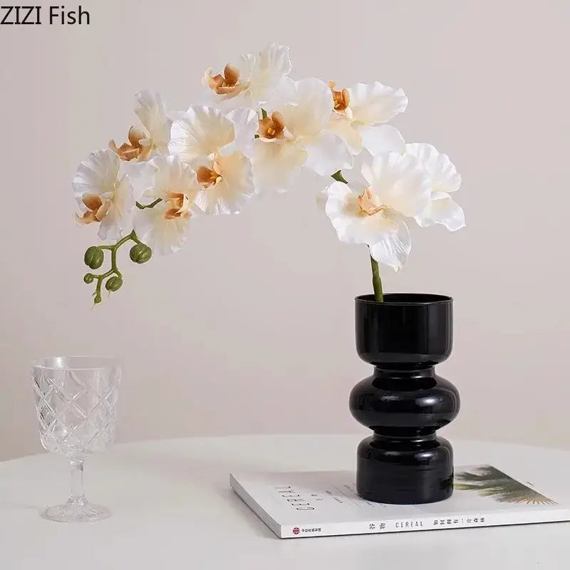 DecorBites™ Black Glass Vase with Artificial Flowers for Minimalist Room Decor