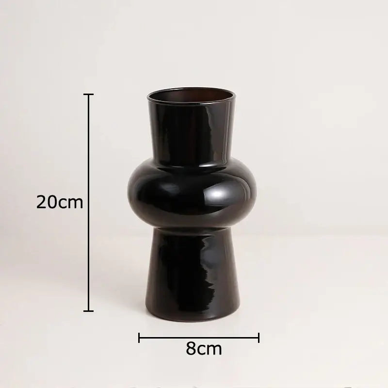 DecorBites™ Black Glass Vase with Artificial Flowers for Minimalist Room Decor
