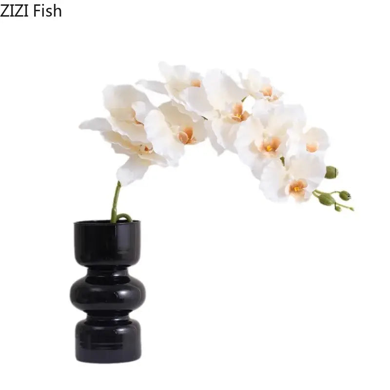DecorBites™ Black Glass Vase with Artificial Flowers for Stylish Room Decor