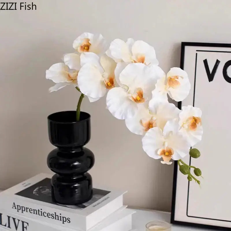 DecorBites™ Black Glass Vase with Artificial Flowers for Stylish Room Decor
