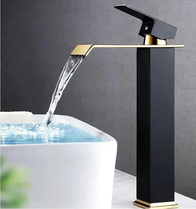 DecorBites™ Black Gold Basin Faucet Deck Mounted Bathroom Sink Tap Cold Hot Water Mixer