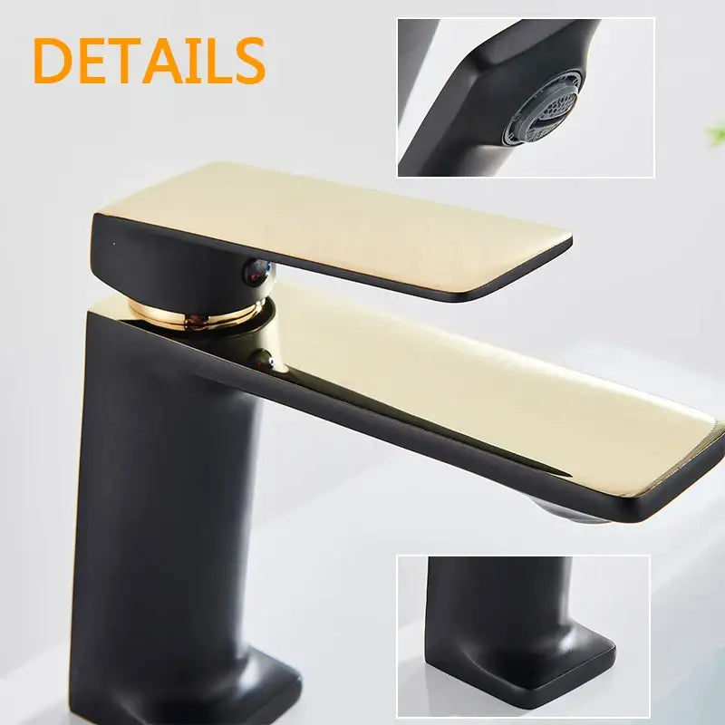 DecorBites™ Black Gold Basin Faucet: Stylish Deck Mounted Bathroom Sink Faucet with Gold Handle