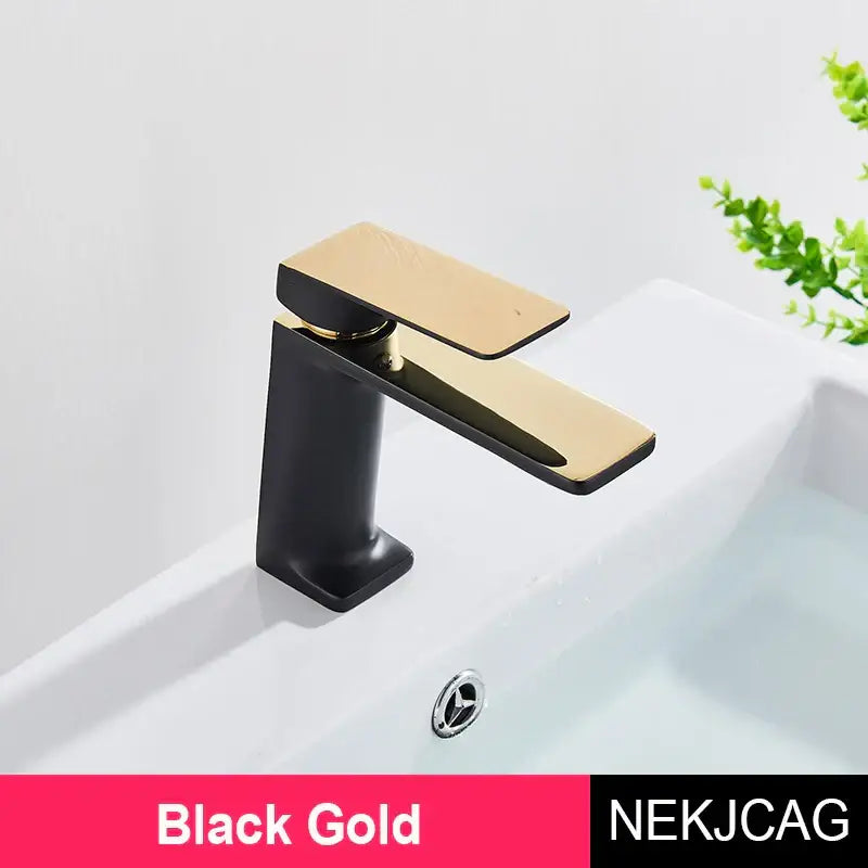 DecorBites™ Black Gold Basin Faucet: Stylish Deck Mounted Bathroom Sink Faucet with Gold Handle