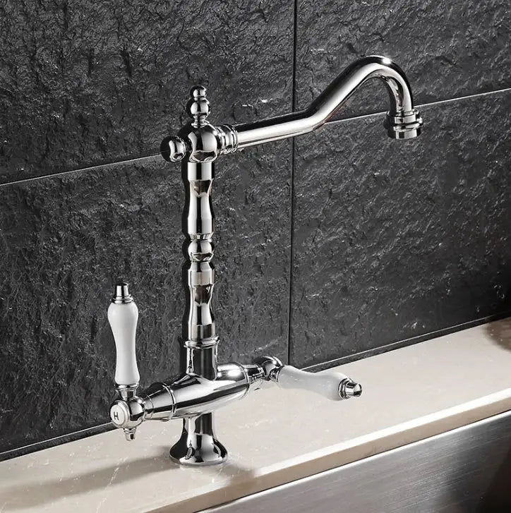 DecorBites™ Black Gold Brass Kitchen Sink Faucet with Double Handles