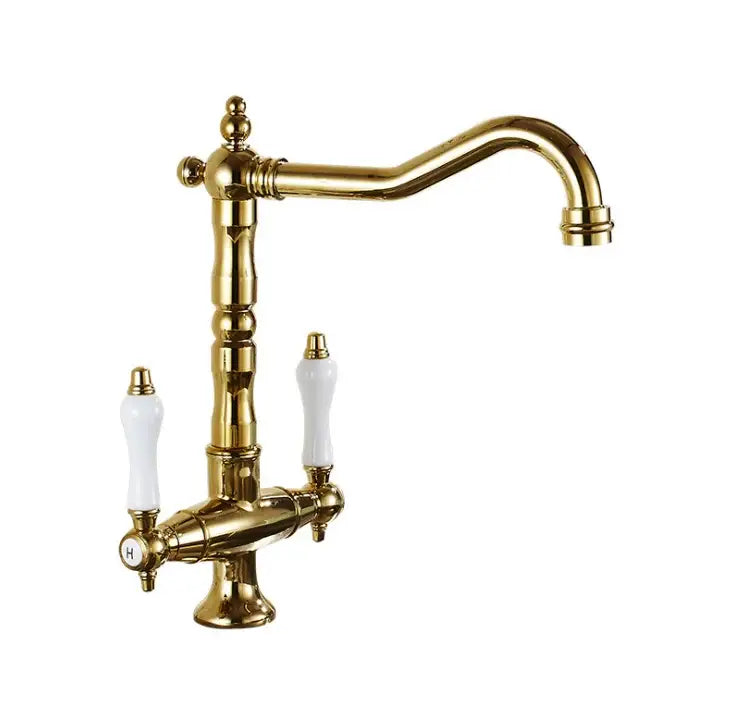 DecorBites™ Black Gold Brass Kitchen Sink Faucet with Double Handles