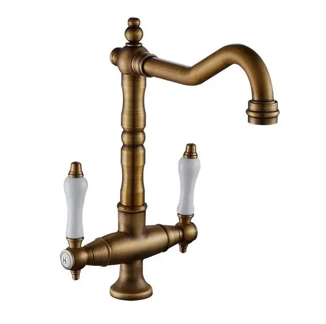 DecorBites™ Black Gold Brass Kitchen Sink Faucet with Double Handles