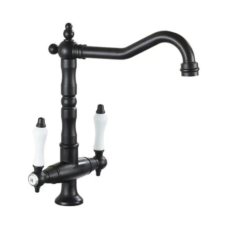 DecorBites™ Black Gold Brass Kitchen Sink Faucet with Double Handles