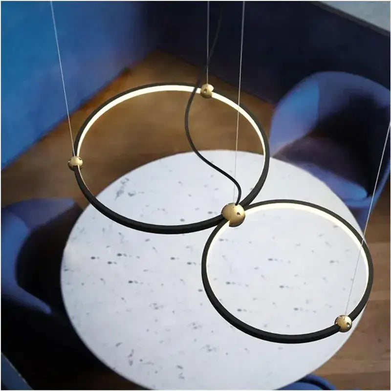 DecorBites™ Black Gold Chandelier Creative Italian Design Light Metal LED Rings Circle