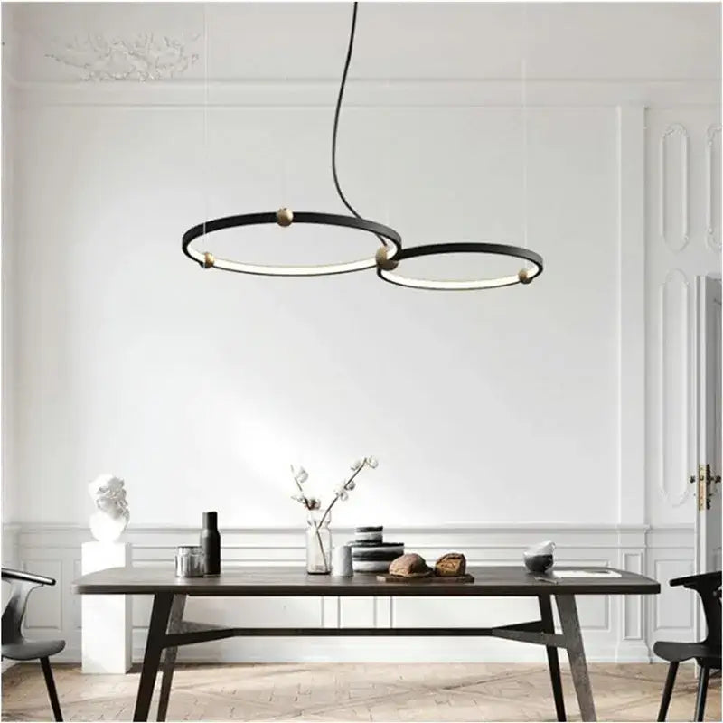 DecorBites™ Black Gold Chandelier Creative Italian Design Light Metal LED Rings Circle