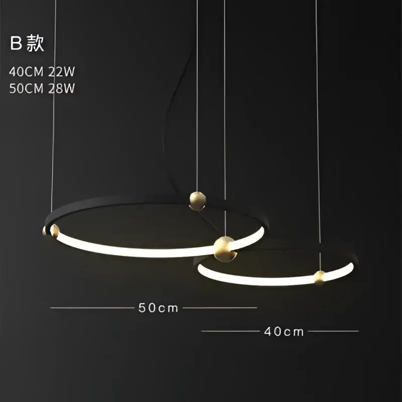 DecorBites™ Black Gold Chandelier Creative Italian Design Light Metal LED Rings Circle
