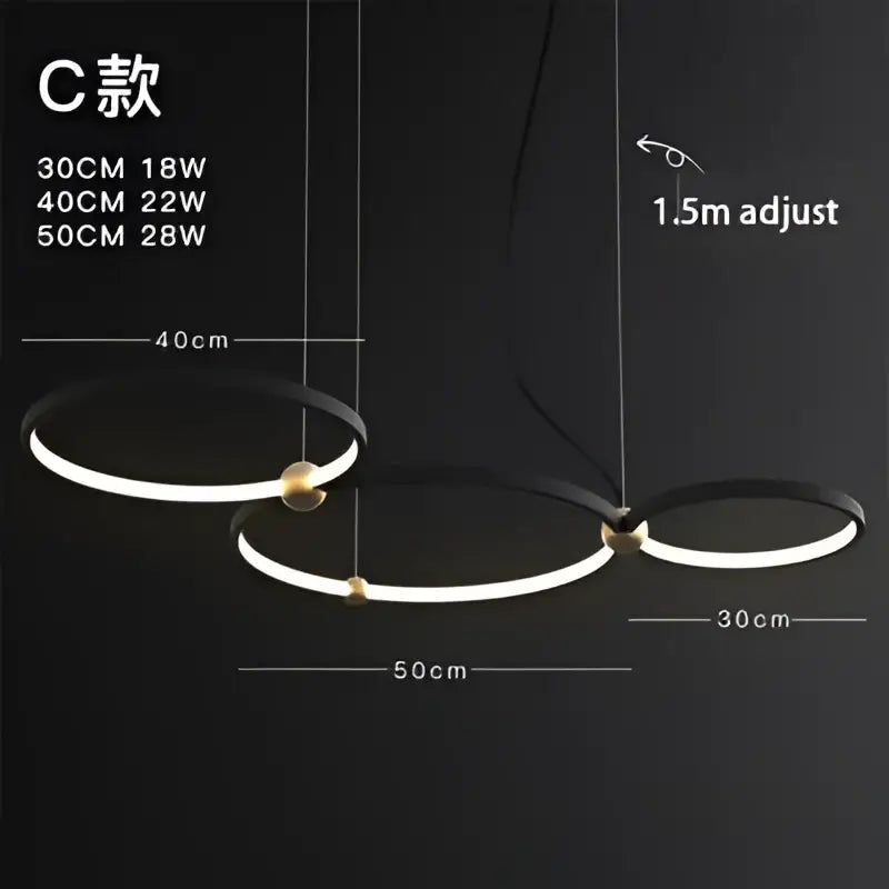 DecorBites™ Black Gold Chandelier Creative Italian Design Light Metal LED Rings Circle