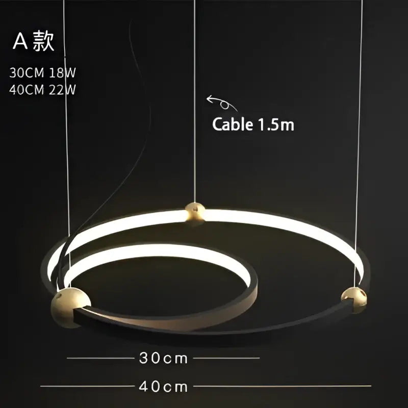 DecorBites™ Black Gold Chandelier Creative Italian Design Light Metal LED Rings Circle