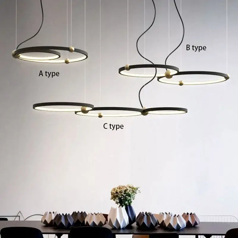 DecorBites™ Black Gold Chandelier Creative Italian Design Light Metal LED Rings Circle