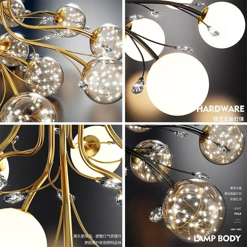 DecorBites™ Black Gold Chandelier with Clear Star Glass Ball Pendant Lights