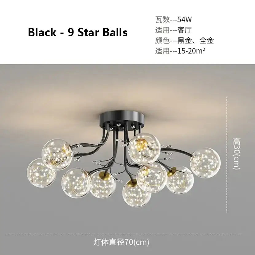 DecorBites™ Black Gold Chandelier with Clear Star Glass Ball Pendant Lights