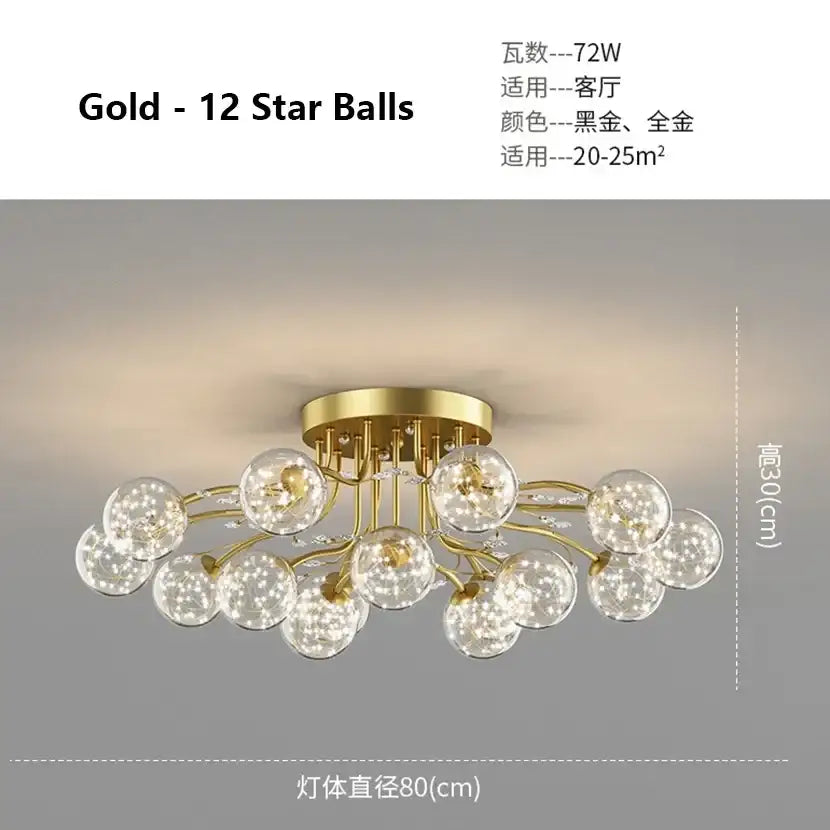 DecorBites™ Black Gold Chandelier with Clear Star Glass Ball Pendant Lights