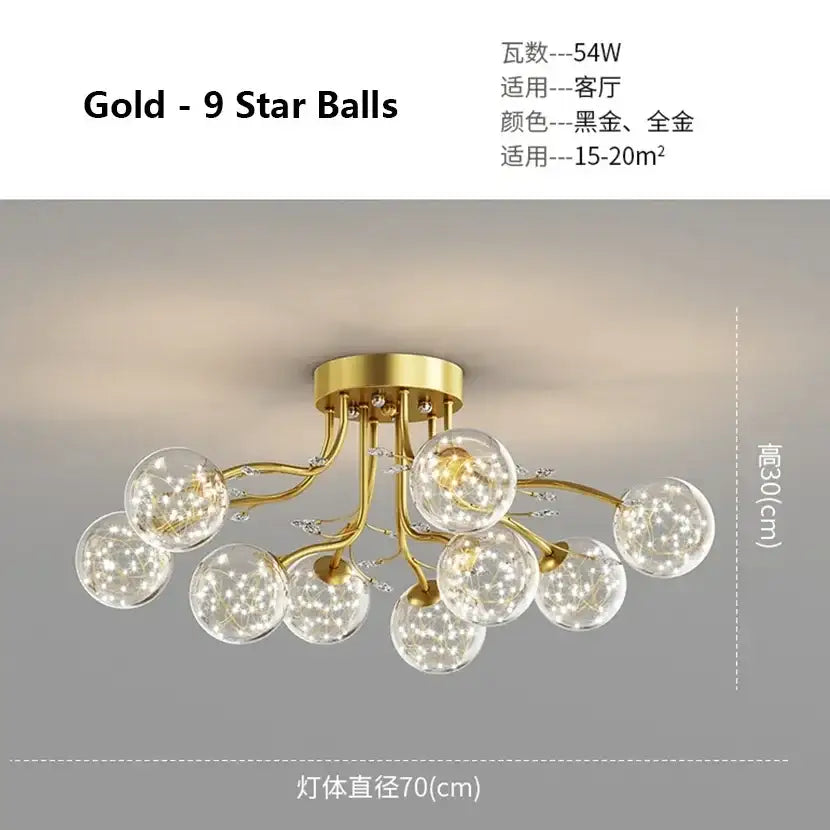 DecorBites™ Black Gold Chandelier with Clear Star Glass Ball Pendant Lights