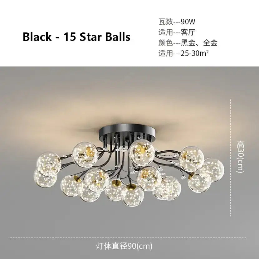 DecorBites™ Black Gold Chandelier with Clear Star Glass Ball Pendant Lights