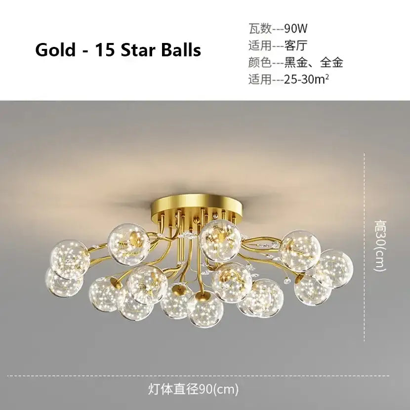 DecorBites™ Black Gold Chandelier with Clear Star Glass Ball Pendant Lights