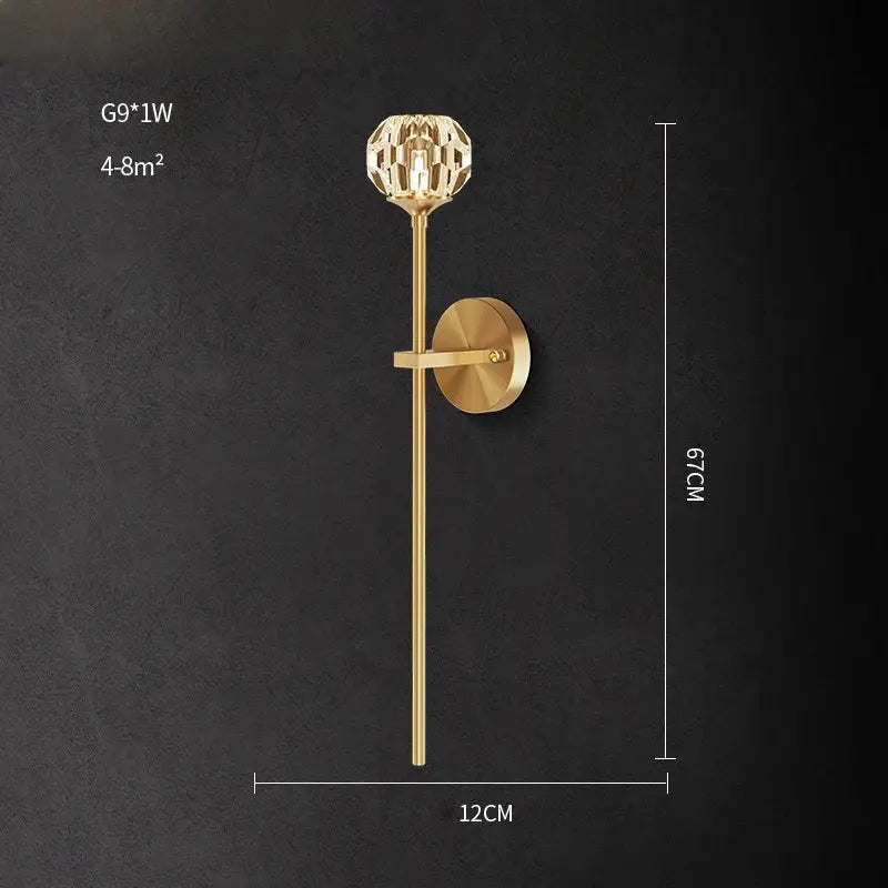 DecorBites™ Black Gold Copper Crystal LED Wall Sconce Light for Bedroom Corridor