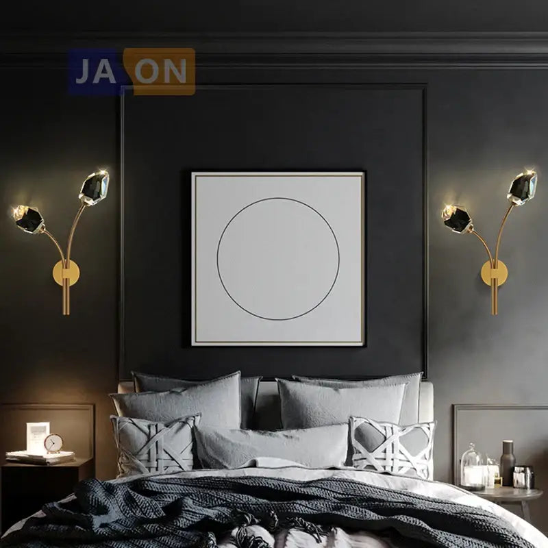 DecorBites™ Black Gold Copper Crystal LED Wall Sconce Light for Bedroom Corridor