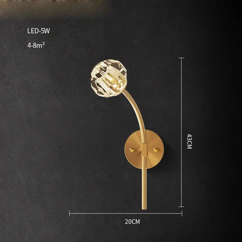 DecorBites™ Black Gold Copper Crystal LED Wall Sconce Light for Bedroom Corridor