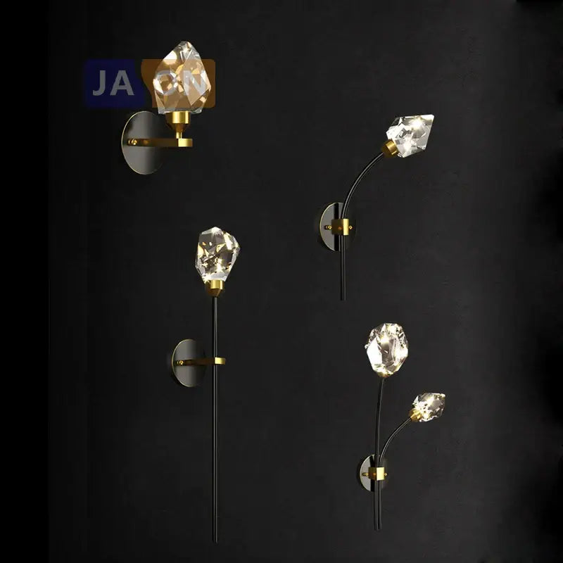 DecorBites™ Black Gold Copper Crystal LED Wall Sconce Light for Bedroom Corridor