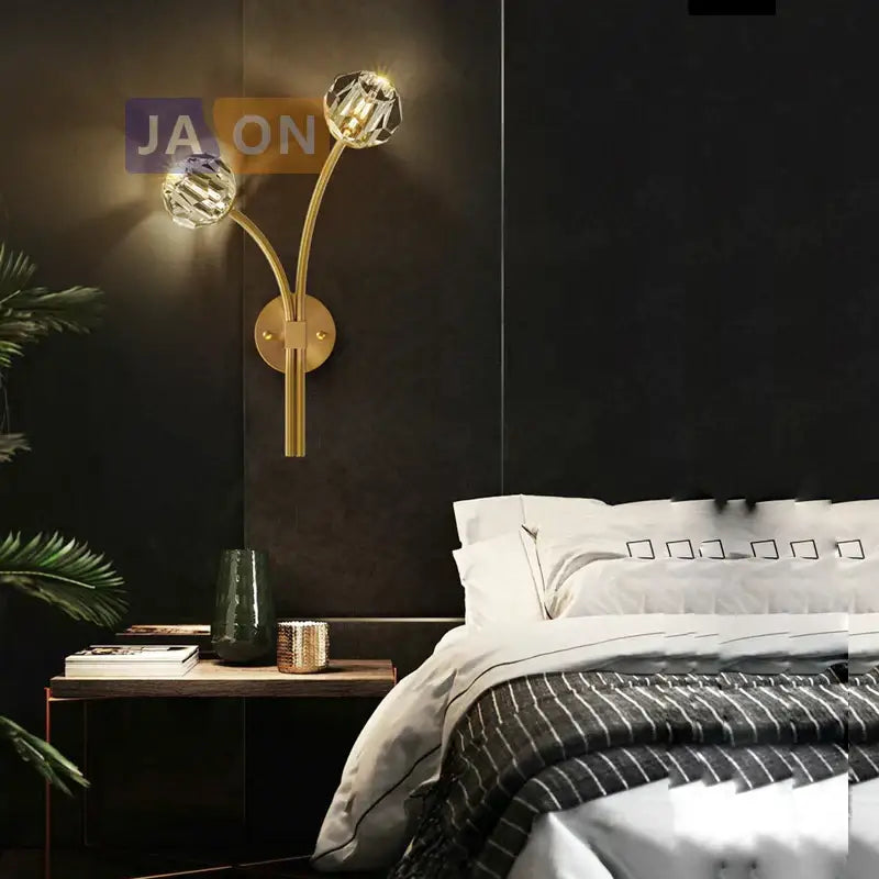 DecorBites™ Black Gold Copper Crystal LED Wall Sconce Light for Bedroom Corridor
