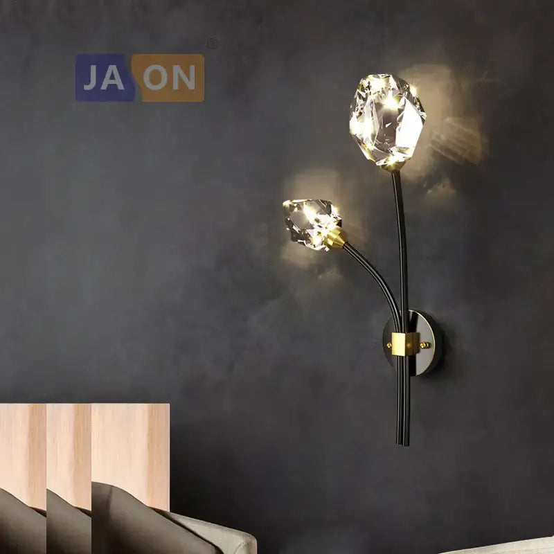 DecorBites™ Black Gold Copper Crystal LED Wall Sconce Light for Bedroom Corridor