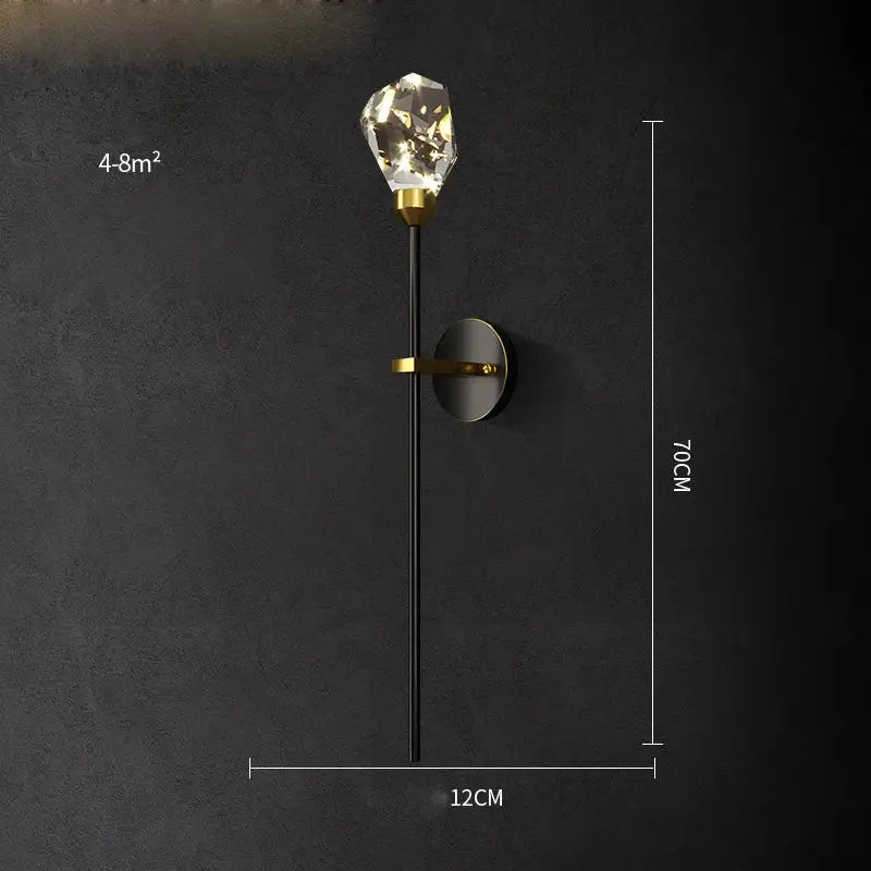 DecorBites™ Black Gold Copper Crystal LED Wall Sconce Light for Bedroom Corridor