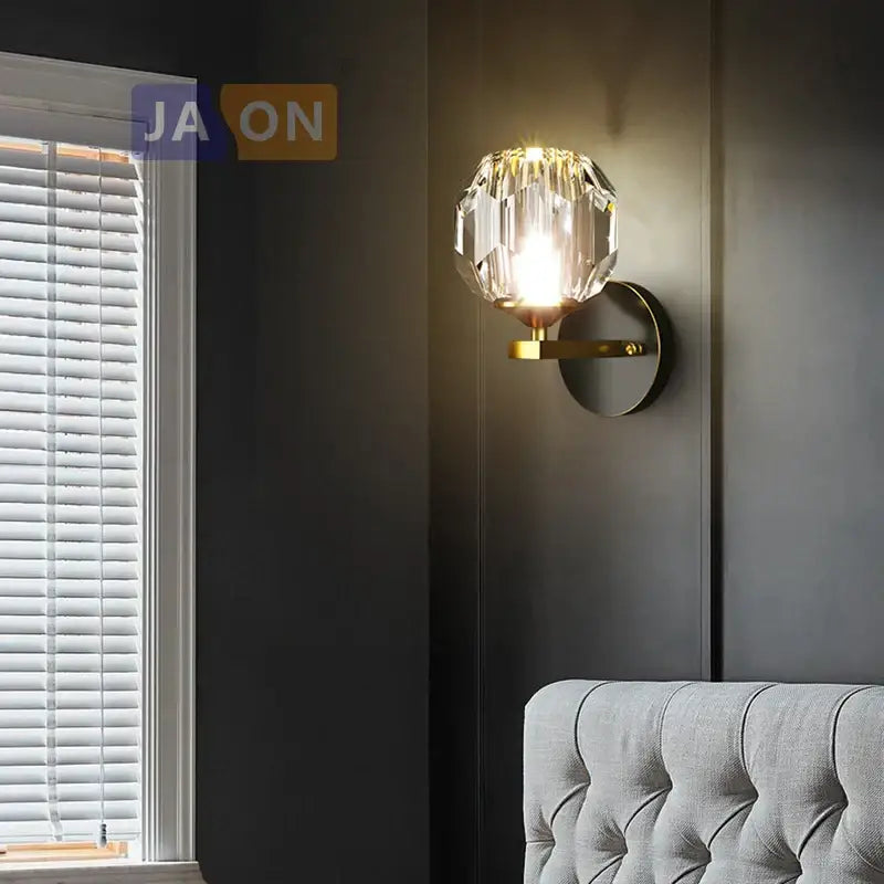 DecorBites™ Black Gold Copper Crystal LED Wall Sconce Light for Bedroom Corridor