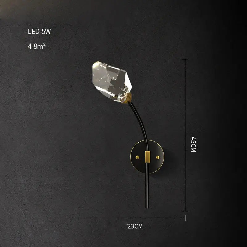 DecorBites™ Black Gold Copper Crystal LED Wall Sconce Light for Bedroom Corridor