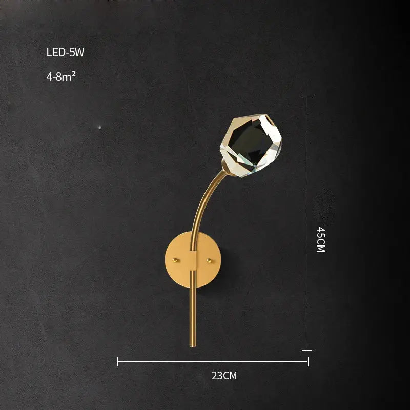 DecorBites™ Black Gold Copper Crystal LED Wall Sconce Light for Bedroom Corridor