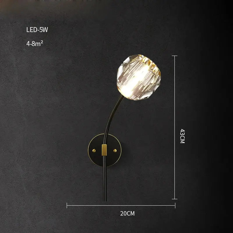 DecorBites™ Black Gold Copper Crystal LED Wall Sconce Light for Bedroom Corridor