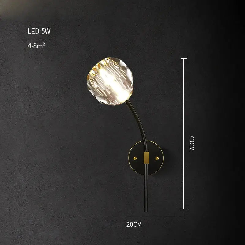 DecorBites™ Black Gold Copper Crystal LED Wall Sconce Light for Bedroom Corridor