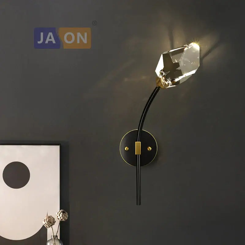 DecorBites™ Black Gold Copper Crystal LED Wall Sconce Light for Bedroom Corridor