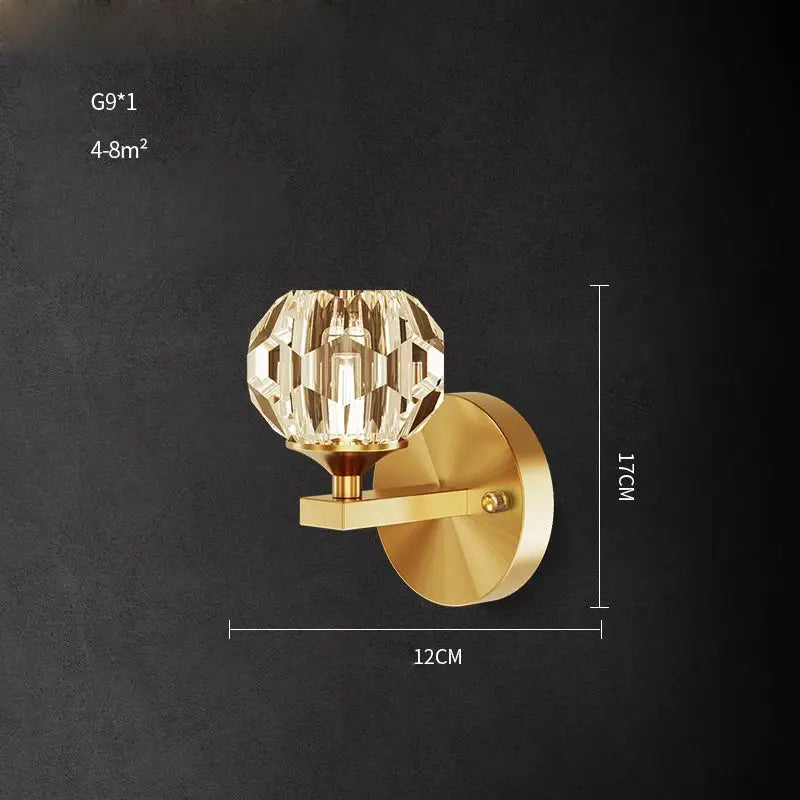 DecorBites™ Black Gold Copper Crystal LED Wall Sconce Light for Bedroom Corridor