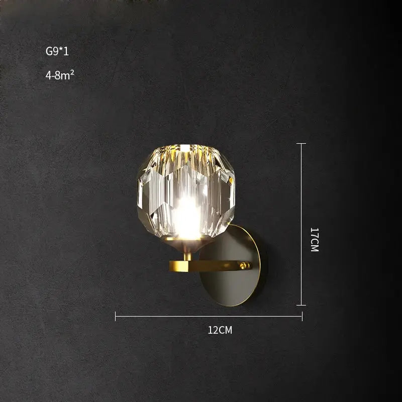 DecorBites™ Black Gold Copper Crystal LED Wall Sconce Light for Bedroom Corridor