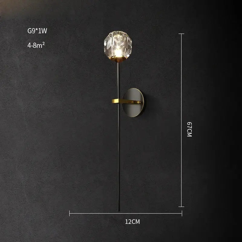 DecorBites™ Black Gold Copper Crystal LED Wall Sconce Light for Bedroom Corridor